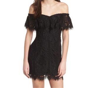 WAYF Hot Pink Lace Cocktail Dress M – Off Shoulder Floral Lace Holiday Party